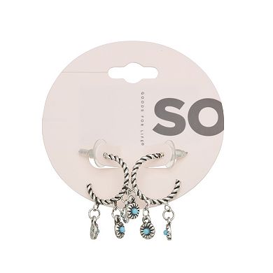 SO® Silver Tone Charm Hoop Earrings