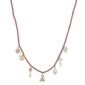 SO®Gold Tone Multi Charm Cord Necklace