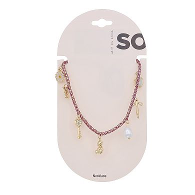 SO®Gold Tone Multi Charm Cord Necklace