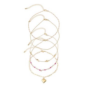 SO® 5 pc Gold Tone Beaded Charm Choker Necklace Set