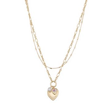 SO® Gold Tone Layered Heart Charm Necklace