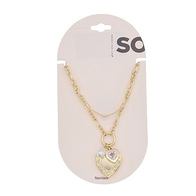 SO® Gold Tone Layered Heart Charm Necklace