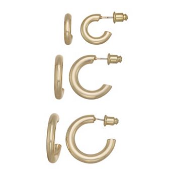 SO® 3-Pair Gold Tone C-Shaped Hoop Earring Set