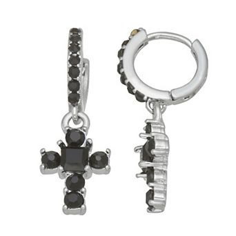 SO® Silver Tone Cross Charm Hoop Earrings