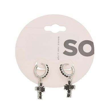 SO® Silver Tone Cross Charm Hoop Earrings