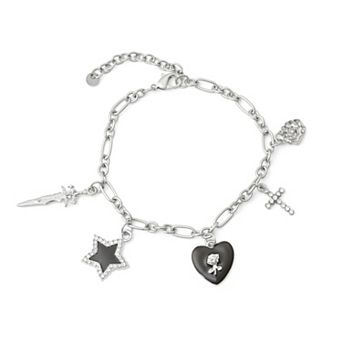 SO® Silver Tone Edgy Charm Bracelet