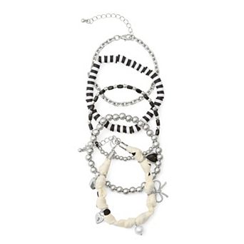 SO® 5 pc Silver Tone Beaded Charm Bracelet Set