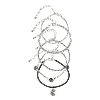 SO® 5 pc Silver Tone Rose Charm Bracelet Set