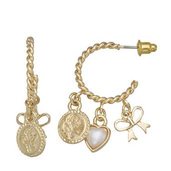 SO® Gold Tone Charm Hoop Earrings