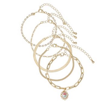 SO® 5 pc Gold Tone Mixed Chain Bracelet Set