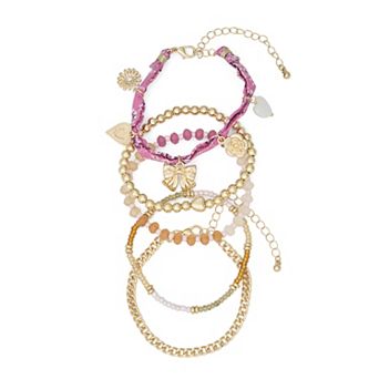 SO® 5 pc Gold Tone Beaded Charm Bracelet Set