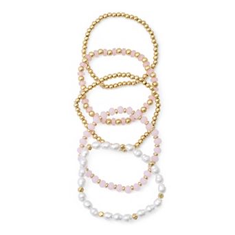 SO® 5 pc Gold Tone Beaded Stretch Bracelet Set