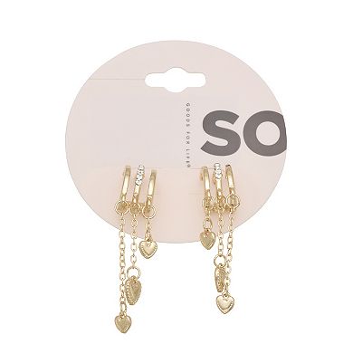 SO® Gold Tone Dangle Hearts Hoop Earrings