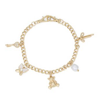 SO® Gold Tone Charms Bag Chain With Key, Bow & Teddy Bear Charms
