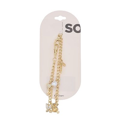 SO® Gold Tone Charms Bag Chain With Key, Bow & Teddy Bear Charms
