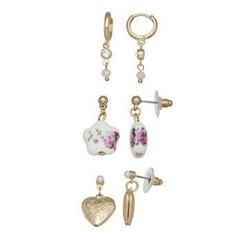 SO® 3-Pair Gold Tone Hoop & Dangle Earring Set