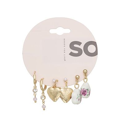 SO® 3-Pair Gold Tone Hoop & Dangle Earring Set