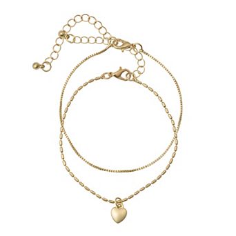 SO® 2 pc Gold Tone Heart Anklet Set