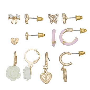 SO® 6-Pair Gold Tone Stud & Hoop Earring Set