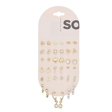 SO® 18-Pair Gold Tone Stud & Hoop Earring Set