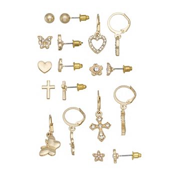 SO® 9-Pair Gold Tone Stud & Hoop Earring Set