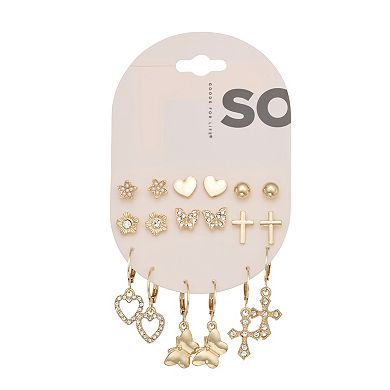 SO® 9-Pair Gold Tone Stud & Hoop Earring Set