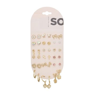 SO® 18-Pair Gold Tone Stud & Hoop Earring Set