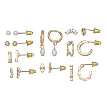 SO® 9-Pair Gold Tone Stud & Hoop Earring Set