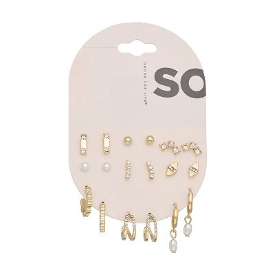 SO® 9-Pair Gold Tone Stud & Hoop Earring Set