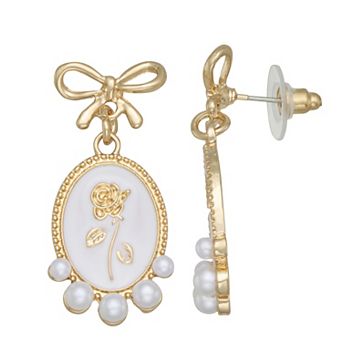 SO® Gold Tone Rose Bow Drop Earrings