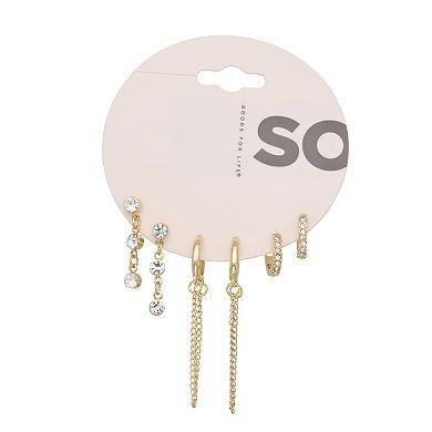 SO® 3-Pair Gold Tone Drop & Hoop Earring Set