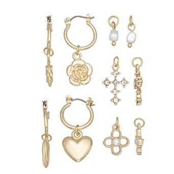SO® 2-Pair Gold Tone Interchangeable Charm Earring Set
