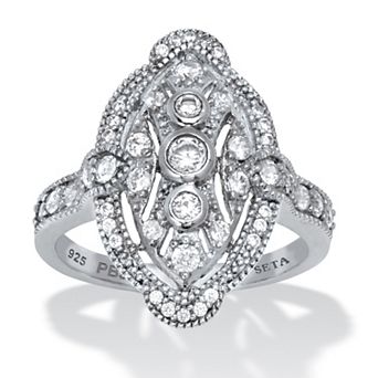 .77 TCW Round Cut Cubic Zirconia Platinum-Plated Sterling Silver Cocktail Ring