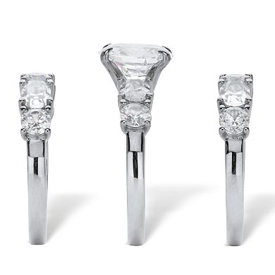 7.54 Cttw. Oval Cubic Zirconia Platinum Plated Silver 3 Piece Bridal Ring Set