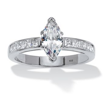 1.4 TCW Marquise CZ Platinum-Plated Sterling Silver Engagement Ring