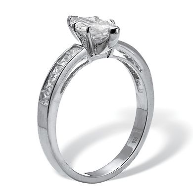 1.4 TCW Marquise CZ Platinum-Plated Sterling Silver Engagement Ring