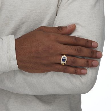 Men's 3.31 Cttw. 18k Gold Plated Silver Created Blue and White Sapphire Ring