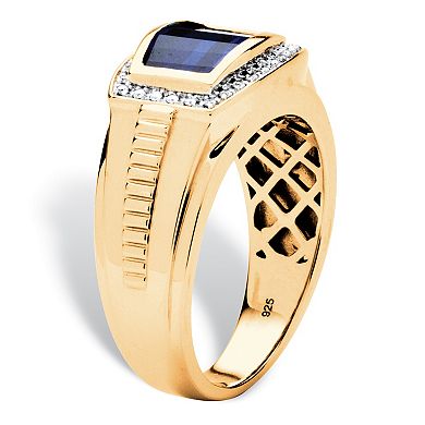 Men's 3.31 Cttw. 18k Gold Plated Silver Created Blue and White Sapphire Ring