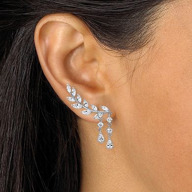 Marquise-Cut Silvertone Crystal Ear Climber Earrings 13/4"