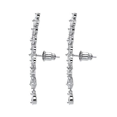 Marquise-Cut Silvertone Crystal Ear Climber Earrings 13/4"