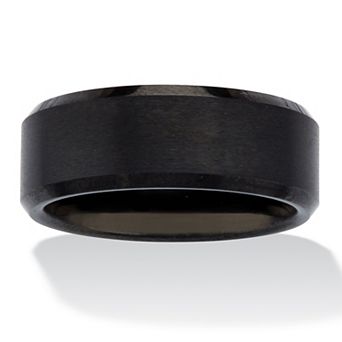 Men's Black Ion-Plated Brushed Finish Bevel Edge Wedding Band