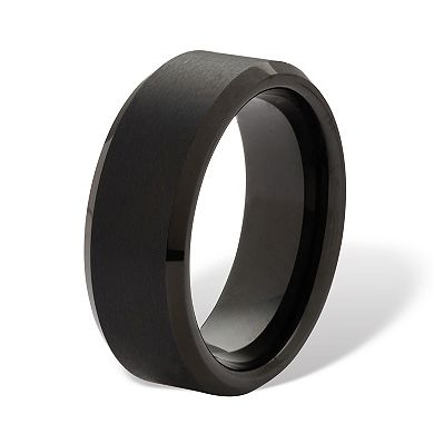 Men's Black Ion-Plated Brushed Finish Bevel Edge Wedding Band