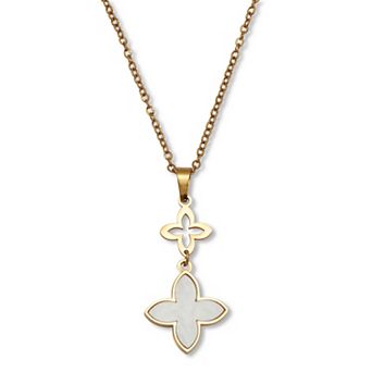 Genuine Mother of Pearl Gold Ion-Plated Stainless Steel Necklace 16 to 18-inch