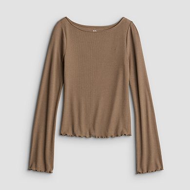 Juniors' SO® Long Sleeve Femme Boat Neck Top