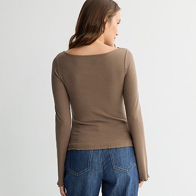 Juniors' SO® Long Sleeve Femme Boat Neck Top