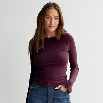 Juniors' SO® Long Sleeve Femme Boat Neck Top