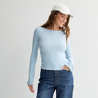 Juniors' SO® Long Sleeve Femme Boat Neck Top