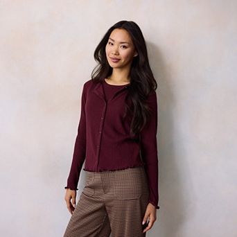 Women's LC Lauren Conrad Ruffle Hem Ribbed Knit Cardigan