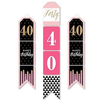 Big Dot of Happiness Chic 40th Birthday - Hanging Vertical Paper Door Banners - Indoor Door Décor