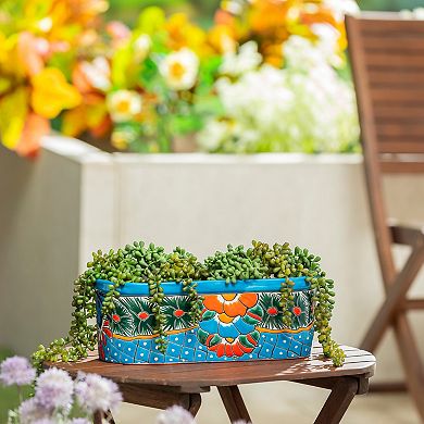 Evergreen Enterprises Talavera Ledge Planter 13-Inch Hand-Painted Design